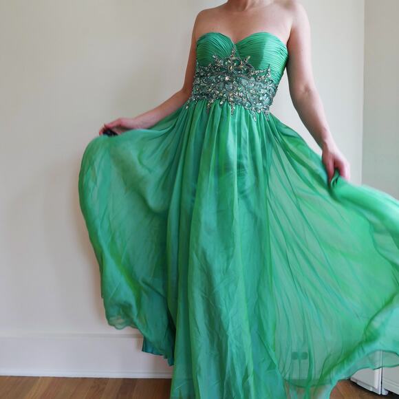 Fairy Dress Vintage Y2K Cache green beaded corset prom evening gown small - Picture 2 of 13
